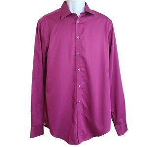 Calvin Klein Mens Dress Shirt 16.5 34/35 Magenta Slim Fit Pin Check No Iron Work